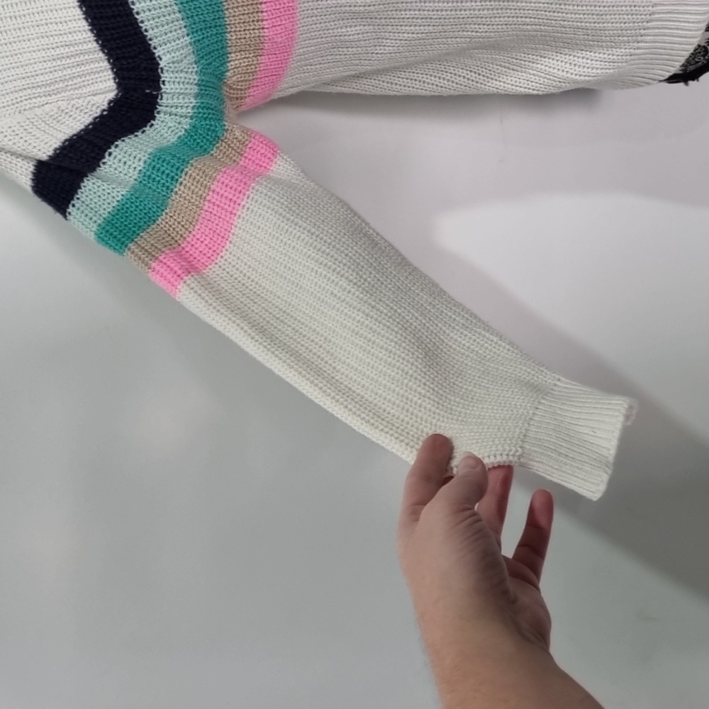 Ghanda, girls knit jumper, cream with colourful stripes, size 9-10 - Picture 3 of 9